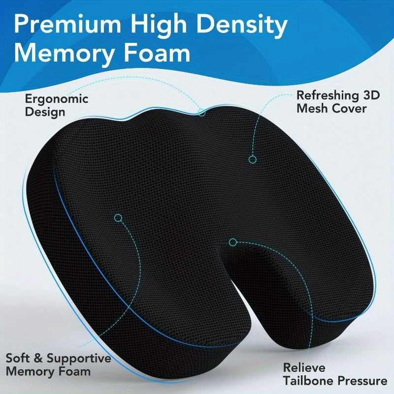 Memory Foam Office Chair Cushion Set - Non-Slip Lumbar Support Pillow for Desk, Gaming & Car Seats | Back & Seat Cushion Combo (Ergonomic Comfort)