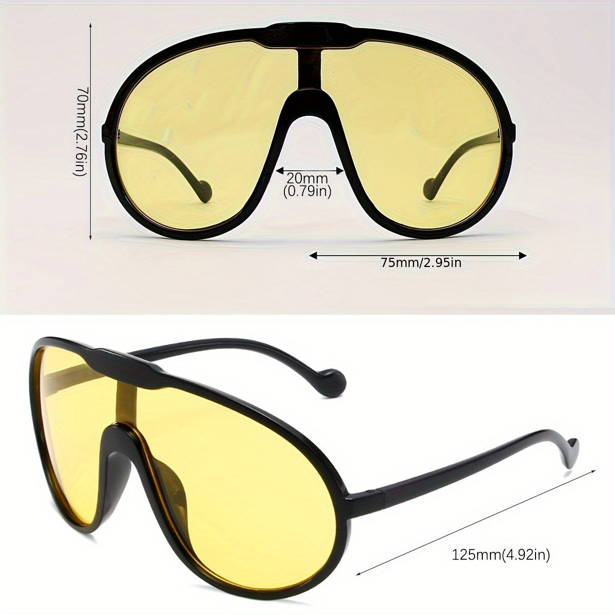 Large Frame Yellow-Tinted Fashion Fashion Glasses for Women - Stylish Oval Design, Anti-Reflective Lenses, Perfect for Parties, Travel & Casual Attire, Glasses Accessories