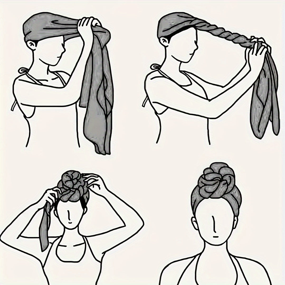 Set of 4 Bohemian Style Pleated Head Wraps, Elegant Solid Color Turban Caps, Breathable And Ultra Soft Extra Long Headbands for Women