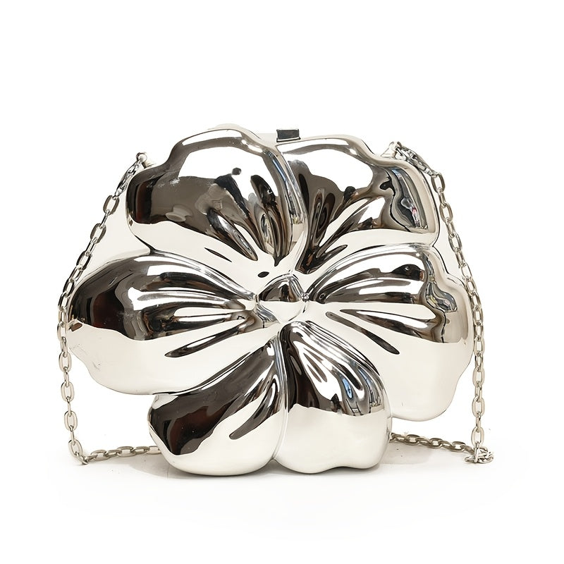 Y2K-Inspired Minimalist Golden Acrylic Crossbody Bag with Detachable Chain Strap – Stylish Flower Design for Women, Magnetic Closure, Perfect for Casual or Evening Outfits