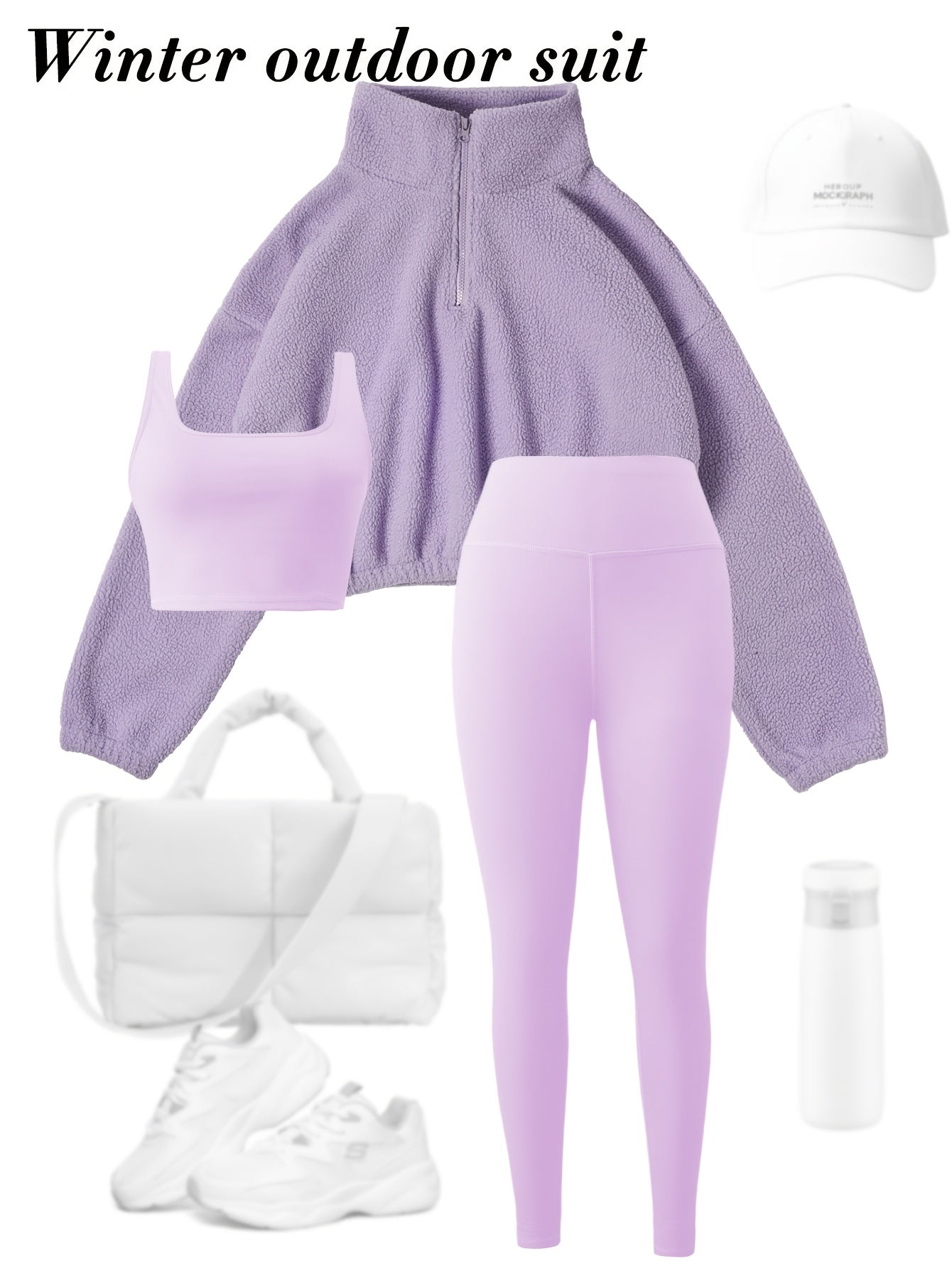 3pcs Maroon Fleece-Lined Yoga Outfit Set: Stretchy Sports Bra, High-Waist Leggings & Half-Zip Sweatshirt - Cozy, Slimming Autumn/Winter Workout Gear for Women, Casual Activewear|Elegant Sports Attire|Stretchy Polyester Blend