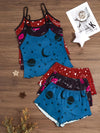 Starry Sky Style - Three-Piece Set of Women'S Sleepwear with Lip Prints