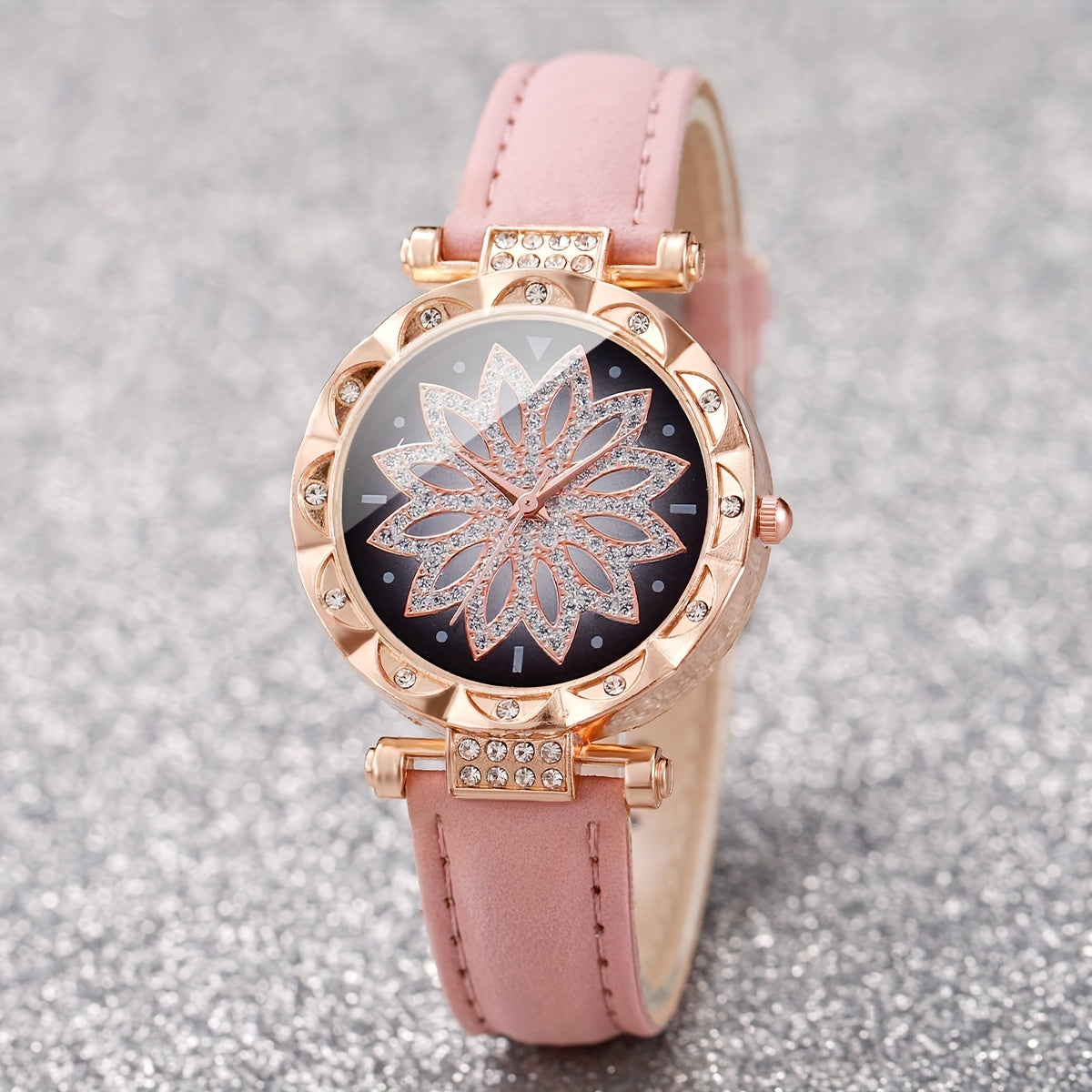 2pcs Women's Fashionable & Simple Flower Petal Quartz Watch With Bracelet Set Includes Watchband And Bracelet No Watch Box