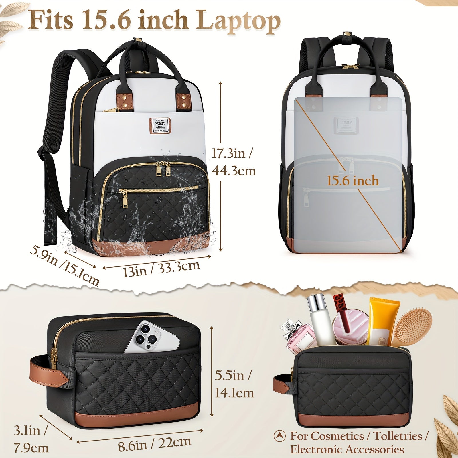 2pcs Women's Makeup Bag And Backpack, Simple Design Bag For Daily School And Travel Use