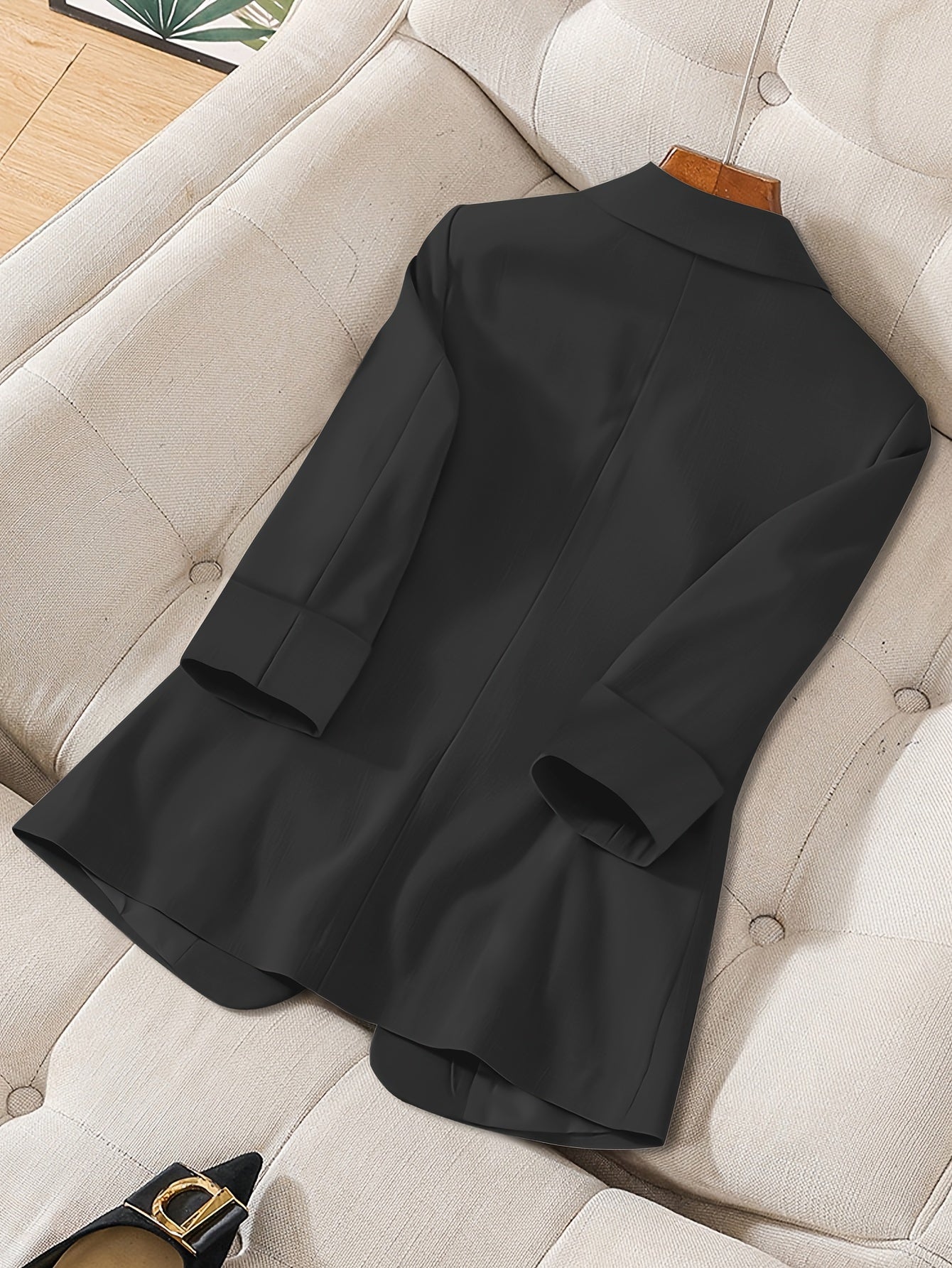 Women's Light Beige Casual Blazer Jacket - Solid Color Single-Breasted Button Front, Notch Lapel & Chest Pocket, Machine Washable H-Silhouette for Autumn Office & Casual Attire, Subtle Stripe Texture