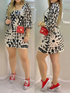 Elegant Women's Geometric Pattern Dress - Chic Square Neck, Half Sleeve, Bodycon Mini in Black & White - Polyester, Non-Stretch, Machine Washable for Spring/Summer/Fall Fashion