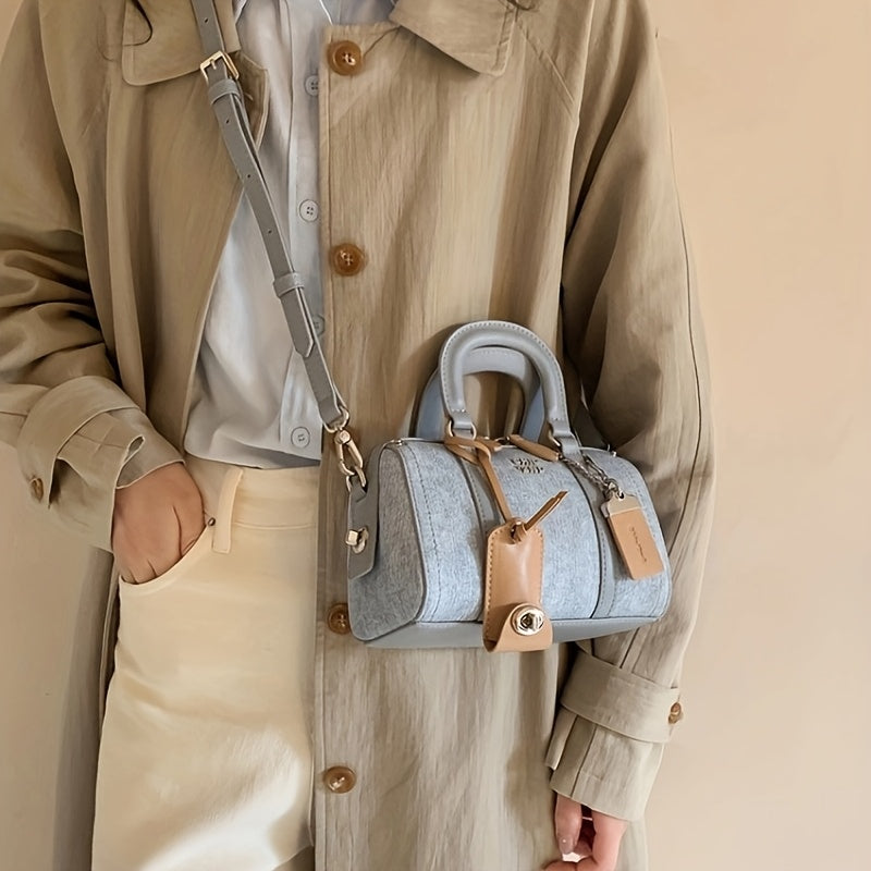 Women'S 2024 New Light Blue Cowboy Pillow Bag, Versatile Handbag with Shoulder Strap, Solid Color, Zipper Closure, Polyester Lined, Edge Paint Detail