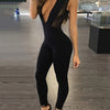 Women'S Sexy Deep V-Neck Bodysuit with Mesh Detail - Black Polyester, Bodycon Style, Perfect for Spring/Summer Events, Adult Fashion, Bodycon Jumpsuit | Sexy Vneck Jumpsuit | Polyester Bodysuit