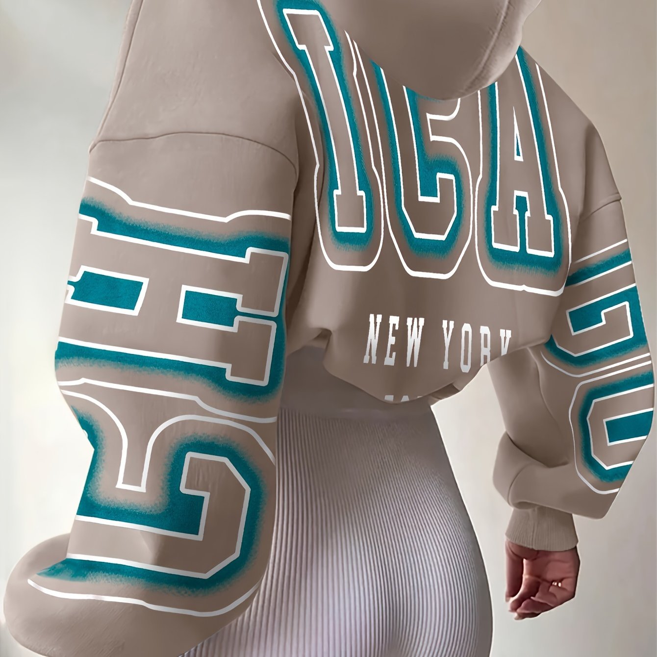 Spechir Chic Black Hoodie with Pink & White NYC Letter Design - Casual Polyester Blend, Long Sleeve, Machine Washable - Stylish Women's Fashion for Spring/Fall, Urban Fashion|Youthful Style|Knit Construction, Oversized Hoodie