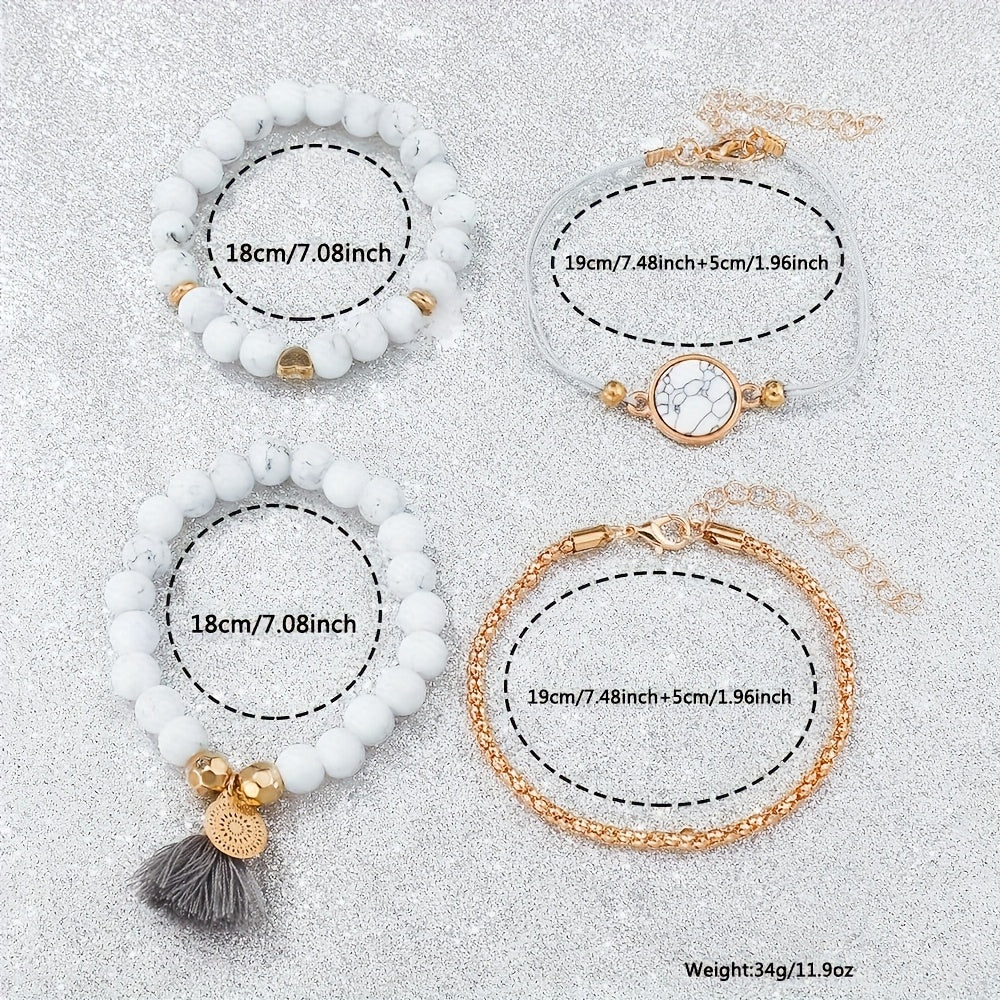 5pcs Fashion Women's Quartz Watch & Beaded Bracelet Set - Elegant White with Rose Golden Accents, Silicone Strap, Zinc Alloy Case, Non-Rechargeable Button Battery - Ideal for Valentine's, Birthdays, Easter, Graduation, Christ