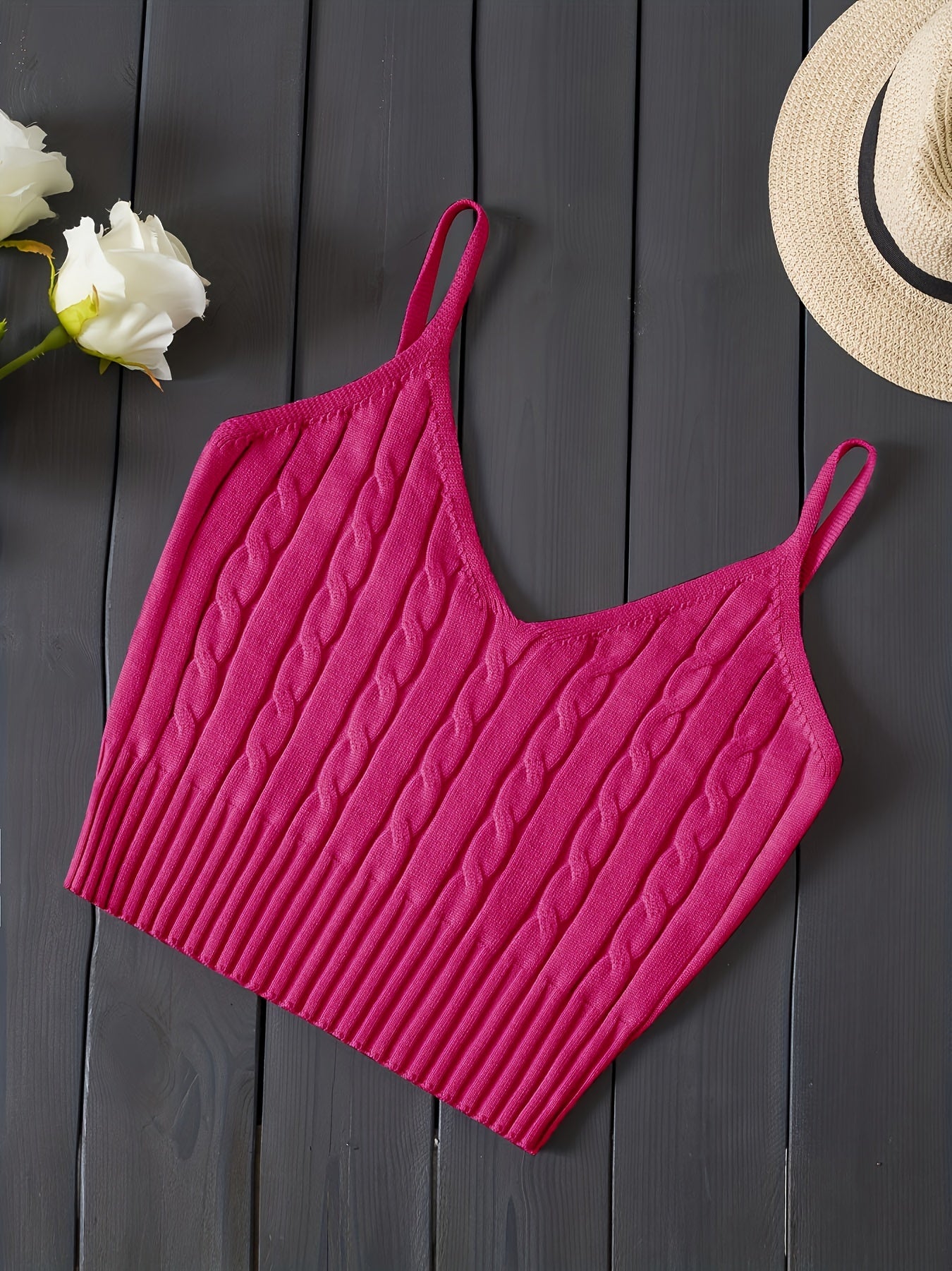 Romantic Valentines Day Soft Knit Cami Crop Top - Flirty Sleeveless Style for Spring & Summer - Comfortable Casual Wear, Womens Fashion Essential