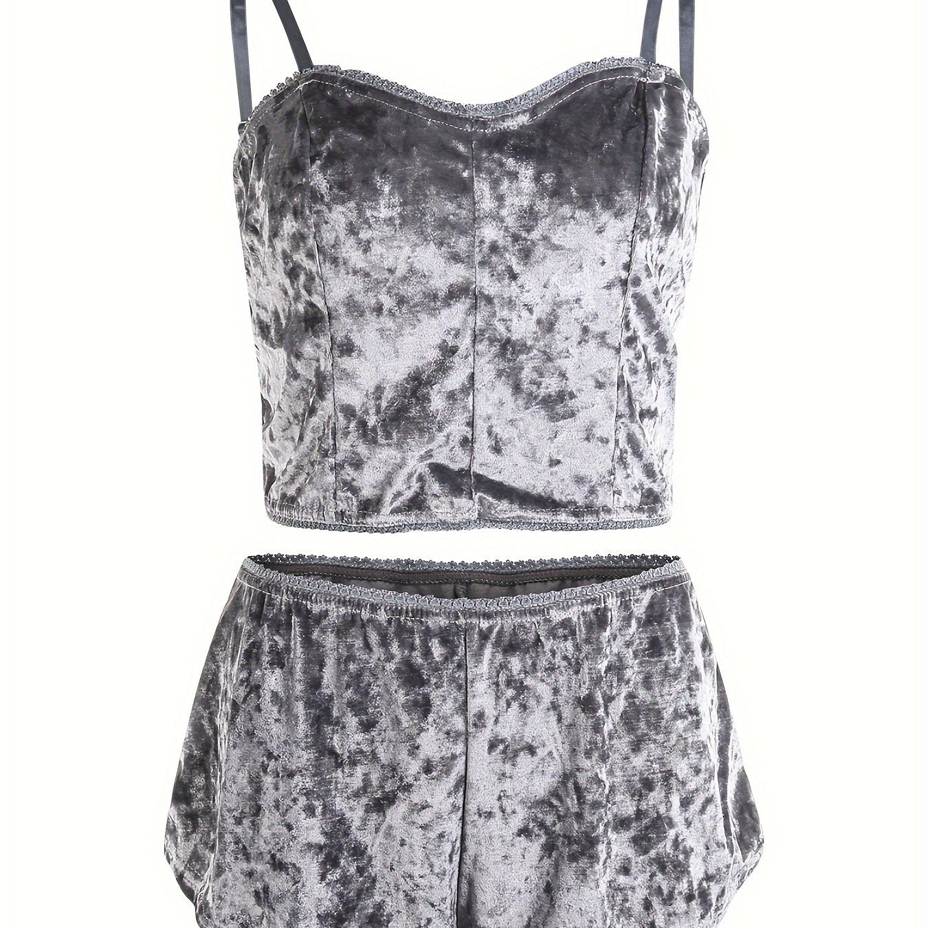 2PCS Women's Pajama Sets, Square Neck Crop Top & Elastic Shorts, Smooth Polyester Fabric, All-Season Sleepwear Set | Micro Elasticity | Machine Washable