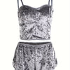 2PCS Women's Pajama Sets, Square Neck Crop Top & Elastic Shorts, Smooth Polyester Fabric, All-Season Sleepwear Set | Micro Elasticity | Machine Washable