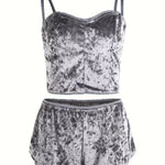 2PCS Women's Pajama Sets, Square Neck Crop Top & Elastic Shorts, Smooth Polyester Fabric, All-Season Sleepwear Set | Micro Elasticity | Machine Washable