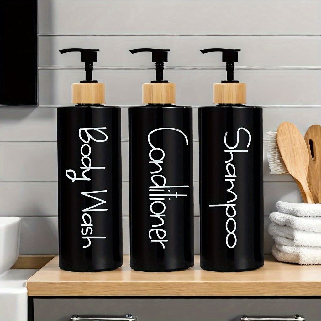 3-Pack Minimalist Bathroom Dispenser Bottles, Plastic, Unscented Shampoo, Conditioner, Body Wash Containers