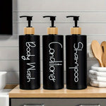 3-Pack Minimalist Bathroom Dispenser Bottles, Plastic, Unscented Shampoo, Conditioner, Body Wash Containers