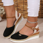 [Colorblock Platform Sandals Women's] Women's Colorblock Platform Sandals, Ankle Buckle Strap Comfy Slingback Shoes, Versatile Closed Toe Wedge Shoes