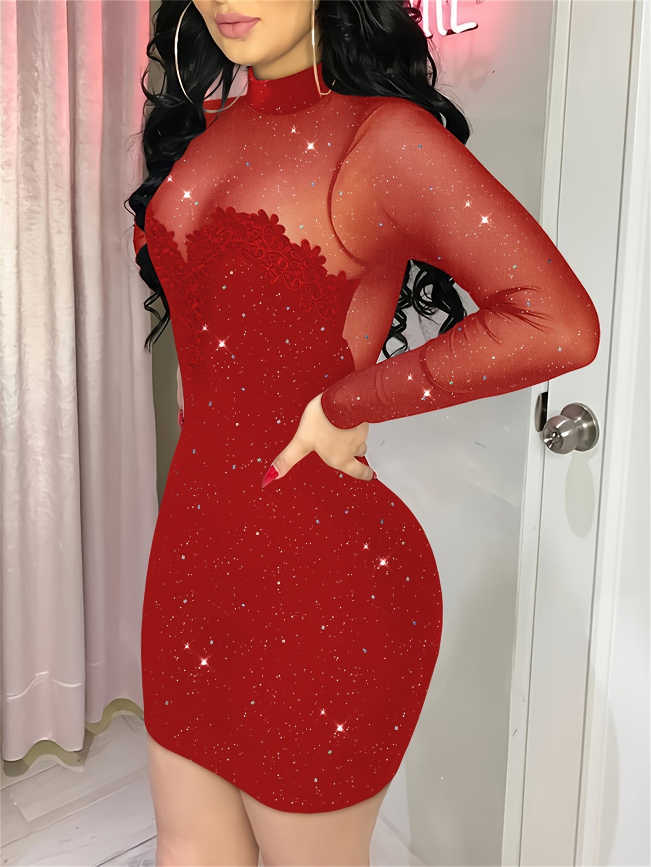 Powdered Mesh Spliced Sexy Body-Hugging Skirt