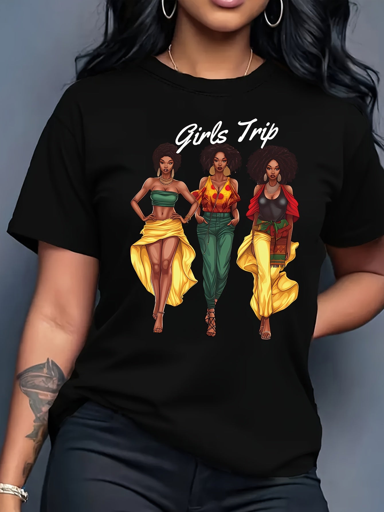 Women'S " Trip" Graphic T-Shirt - Casual Red Crew Neck Short Sleeve Top with Vibrant Floral Design, Perfect for Spring & Summer, Casual Wear|Vibrant Print|Comfortable Fit