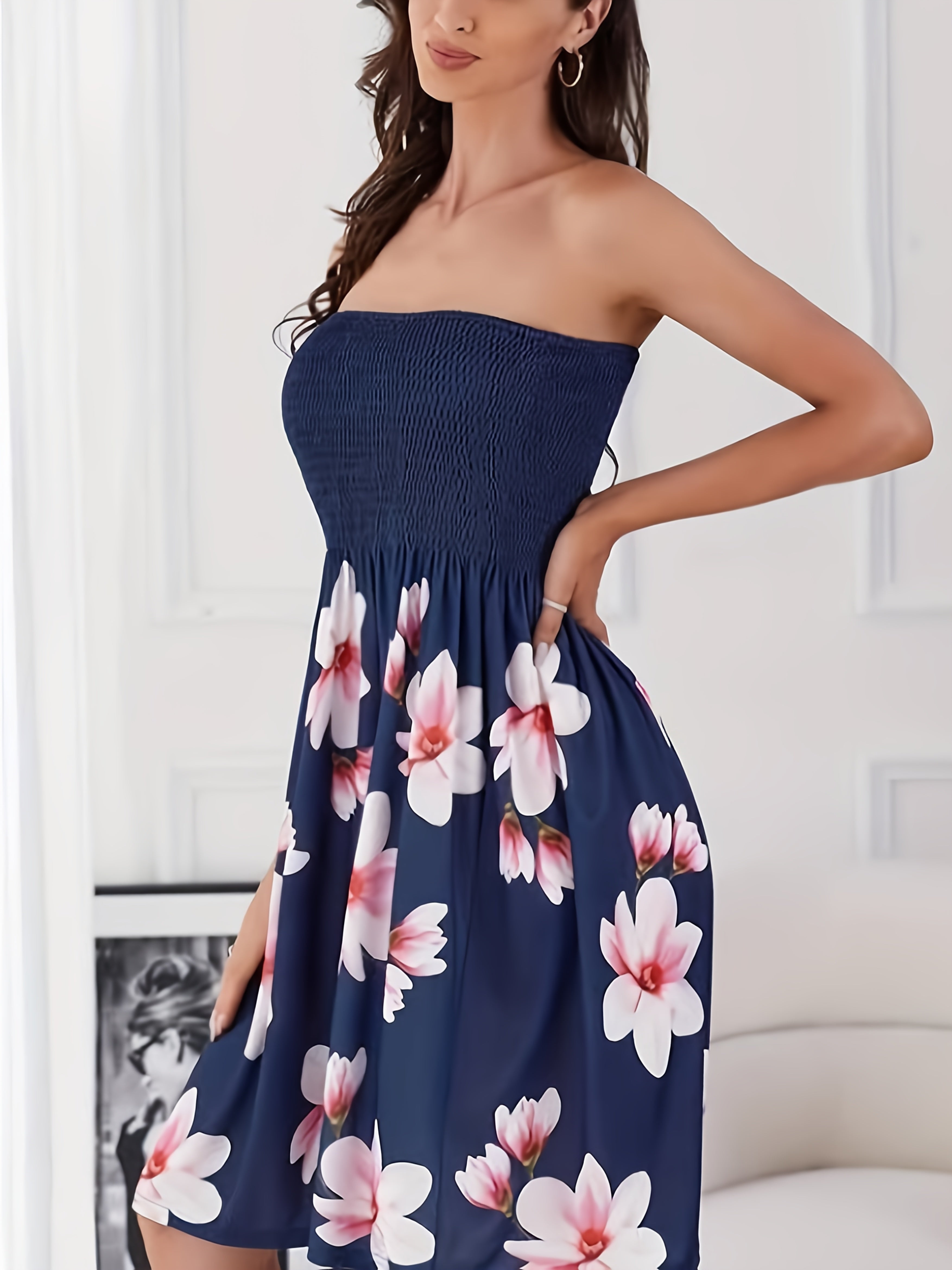 Floral Print Tube Dress, Elegant Sleeveless Strapless Dress for Spring & Summer, Women's Clothing