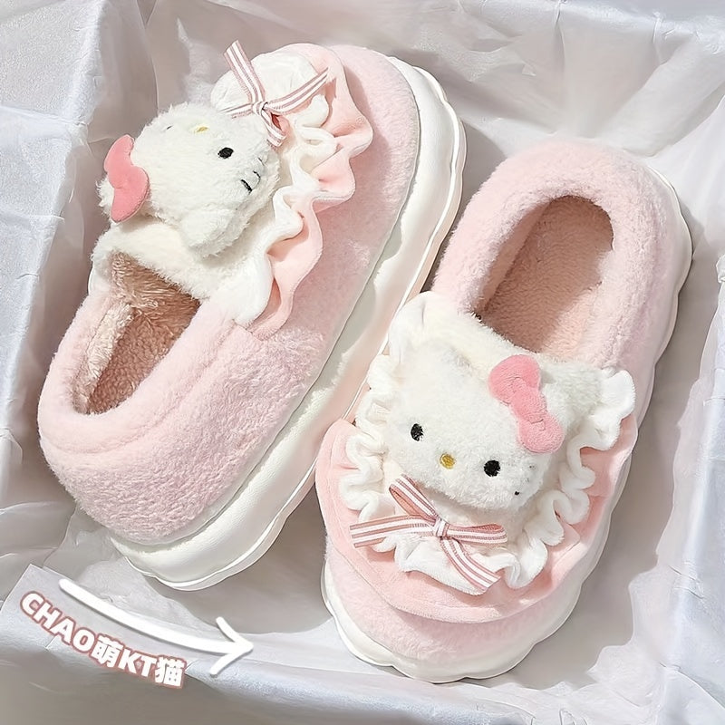 Sanrio Winter Slippers For Women Hello Kitty Cute Cartoon My Melody Cinnamoroll Kuromi Honey Style CozyFabric Slipon House Shoes Outdoor Slippers