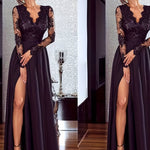 Women'S Crochet Lace Formal Dress Solid Color Long Sleeve Party Wedding Dress Bridesmaid Long Dress