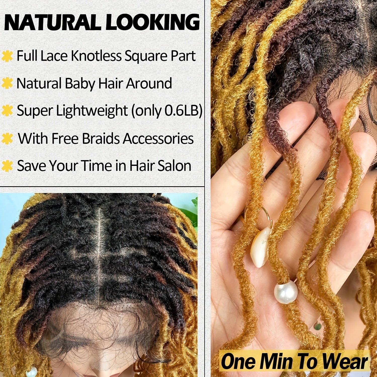 14 Inch Faux Locs Wig Full Lace Afro Curly/Kinky Dreadlocks Ombre Strawberry Blonde to Blonde - 180% Density Synthetic Crochet Braided Wig for, Natural Look & Versatile Styling, Versatile Hair Wig | Afro Curly Wig | Full Lace