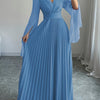 Elegant V-Neck Ruffle Sleeve Maxi Dress - Deep Red, Long Flowing Gown with Puffy Sleeves, Perfect for Parties & Formal Events, Formal Attire|Ruffle Detail|Vneckline