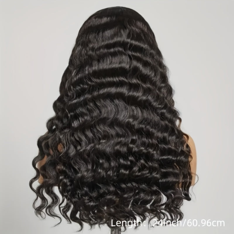 180% Density 4x4 HD Transparent Lace Front Wig - 40" Long Brazilian Virgin Human Hair #1B Afro Curly/Kinky Deep Wavy Wig with Tiny Knots, Glueless Pre-Cut & Pre-Plucked Baby Hair for Women of All Ethnicities, Natural Hairpiec