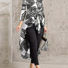 Geo Print Crew Neck Blouse, Casual Long Sleeve Asymmetrical Hem Top for Spring & Fall, Women's Clothing