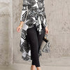 Geo Print Crew Neck Blouse, Casual Long Sleeve Asymmetrical Hem Top for Spring & Fall, Women's Clothing