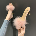 Women's Fluffy Feather High Heels, Fashion Peep Toe Slip On Stiletto Sandals, Elegant Banquet Dress Shoes