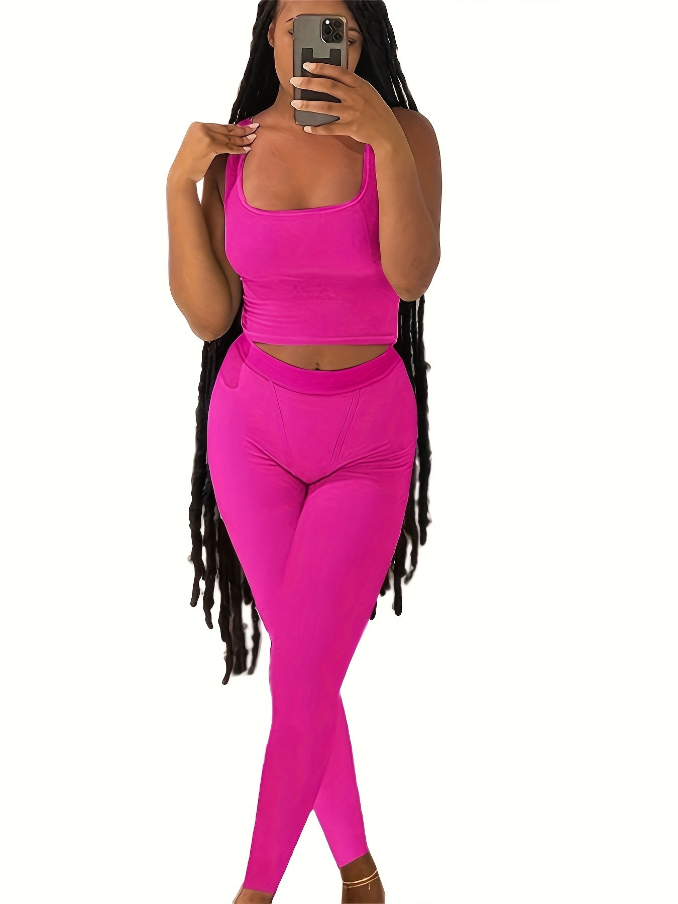 2pcs Solid Color Workout Sets, Sports Tank Top Bra & High Waist Hip Lift Running Leggings, Women'S Activewear