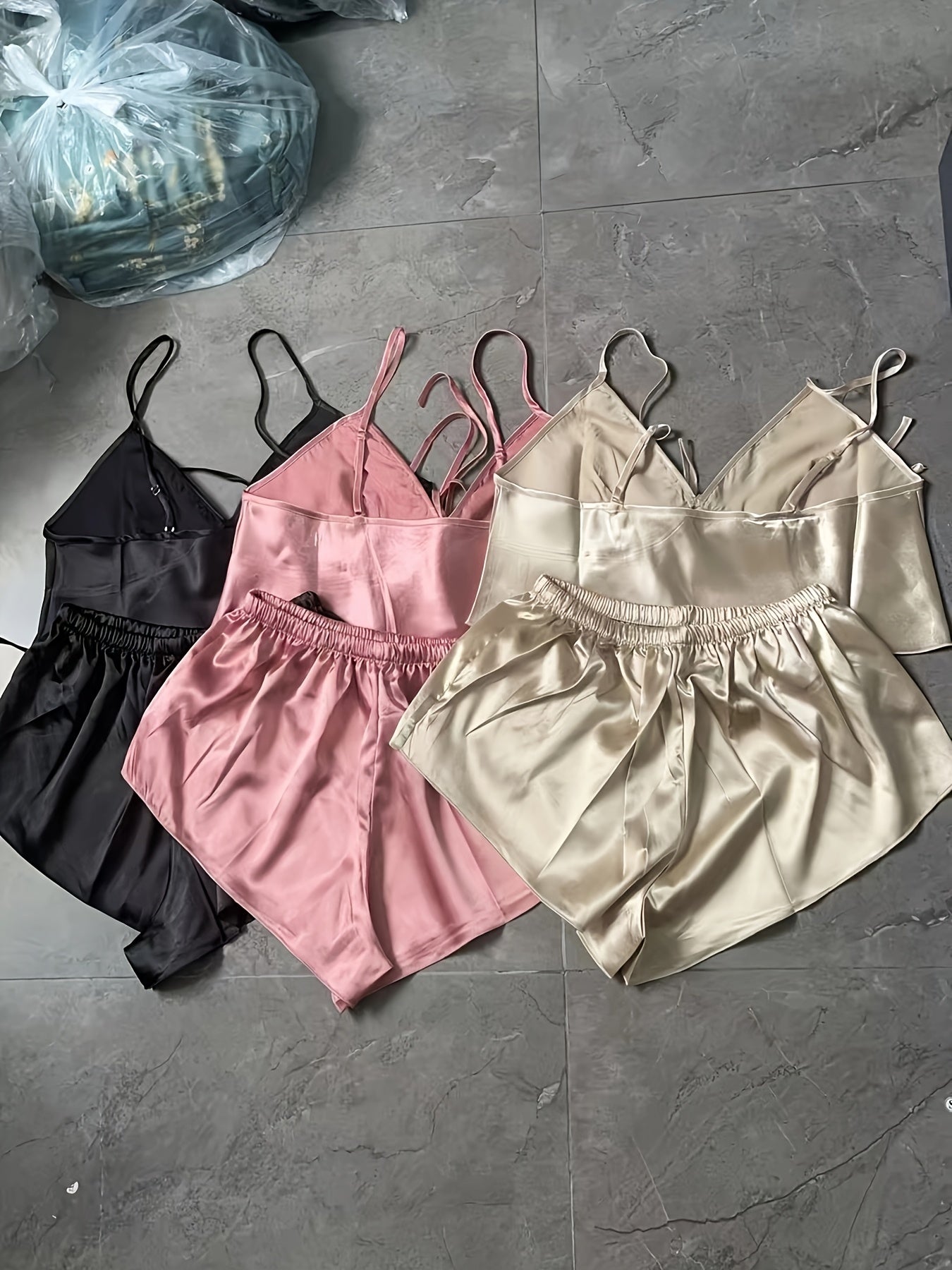 6pcs Pajama Set Four Seasons Simulation Fashion Sexy Suspender Top and Shorts Pajamas for Women