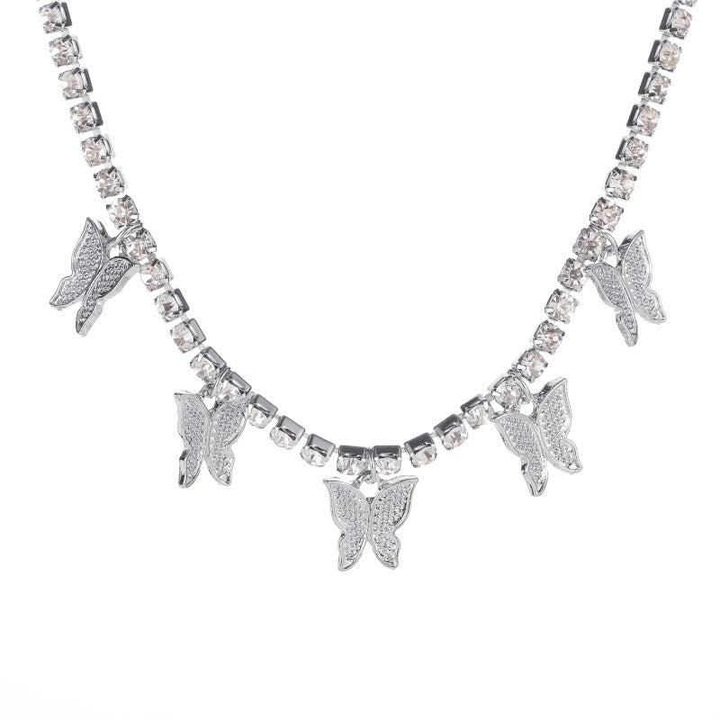 Women's Elegant 18K Gold Plated Cuban Link Butterfly Pendant Necklace - Sparkling Rhinestones, Synthetic Stones, Alloy Jewelry | Perfect for Mardi Gras Day, Weddings, Parties | Cascading Design, Holiday Theme, February Births