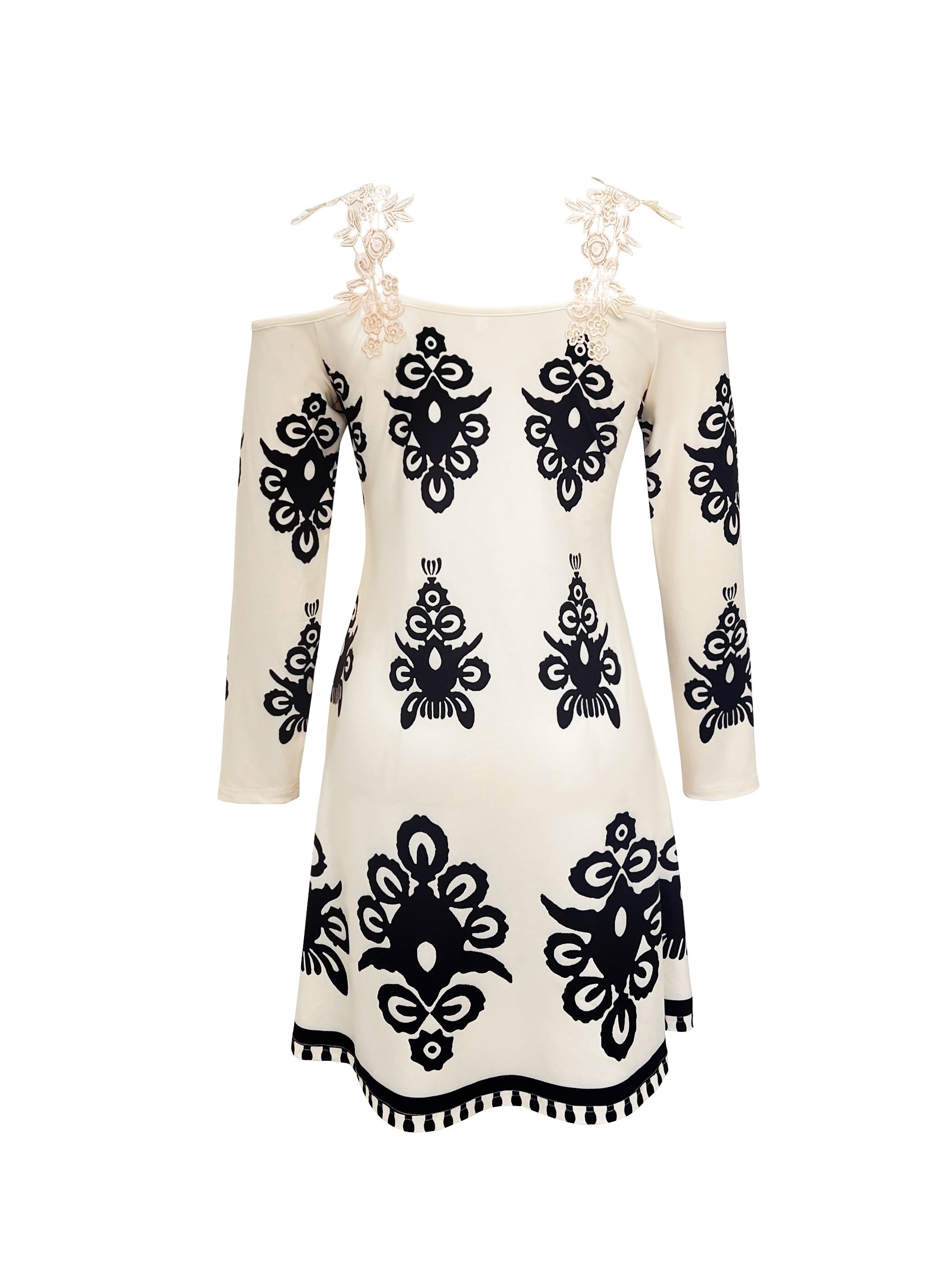 Elegant Off-Shoulder Printed A-Line Dress - Dacron and Spandex Blend, Polyester 95%, Elastane 5%, Knit Fabric - For All Seasons - For Women - Perfect for Parties, Weddings & Casual Occasions - Great Gift for Her