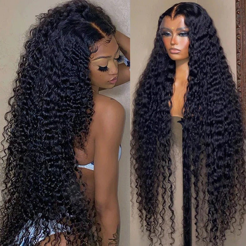 13x6 HD Clear Lace Curly Wavy Wig 100% Un-acid Washed Human Hair 200% Density Pre-plucked Baby Hair & Bleached Knots Glue-Free Wig 3-Second Application for All Light Beige Tones Natural Look Party & Daily Wear, Hair Wig
