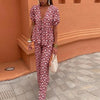 Summer Printed Pleated Women's Pants Suit Hollow Out Suit