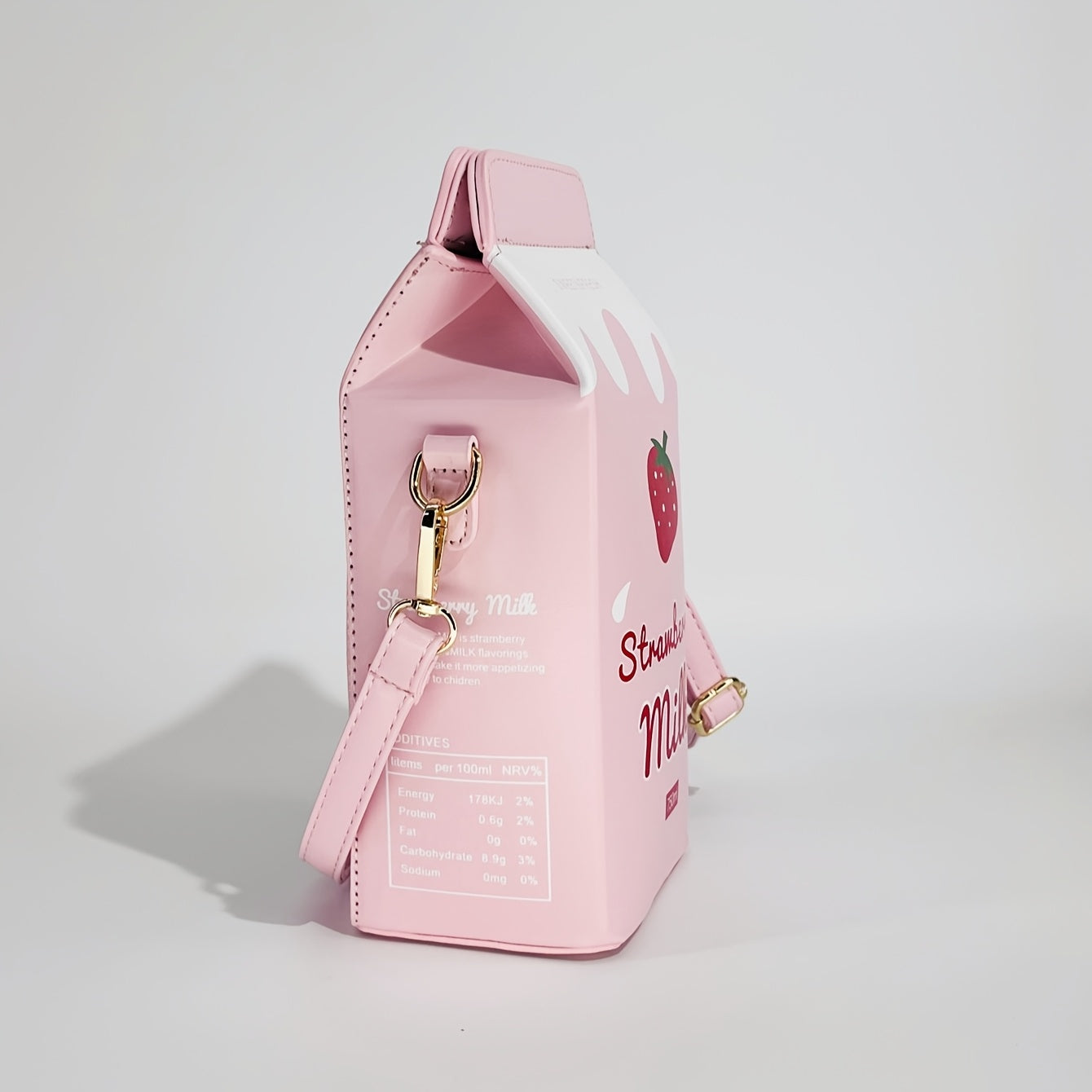 Unique, Chic Milk Carton-Shaped Crossbody Bag with Cow & Letter Print, Adjustable Strap, Zip Closure - Perfect for Travel & Everyday Use, Pink Faux Leather, Girl, Strawberry Pattern