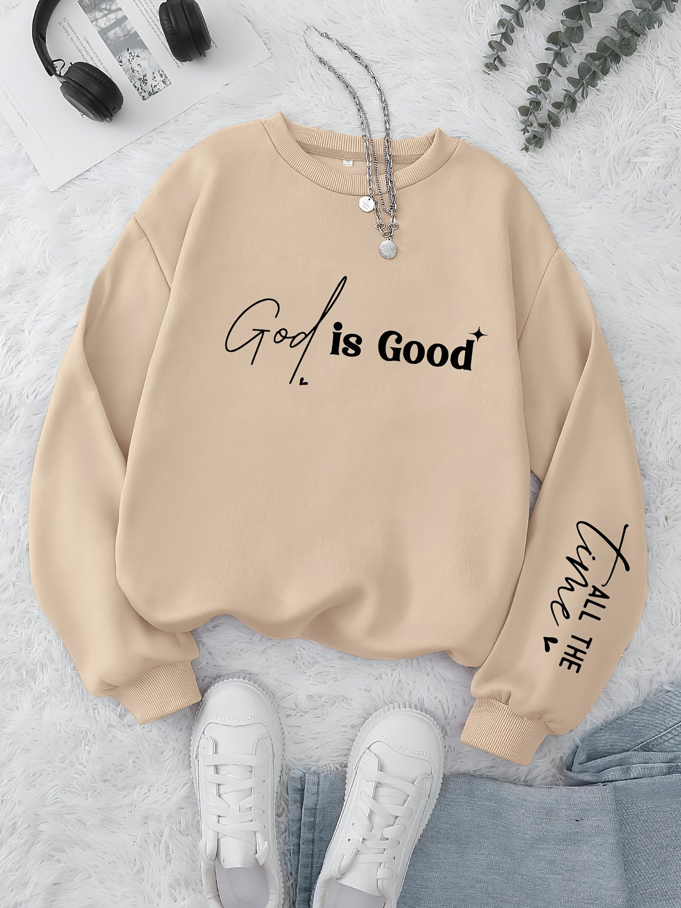 Women's Casual Pullover Hoodie – Solid Color, Crew Neck, Soft Knit Fabric, Perfect for Fall & Winter