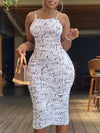 Chic Off-Shoulder Letter Print Bodycon Dress - Casual Summer Wear, Machine Washable, Polyester