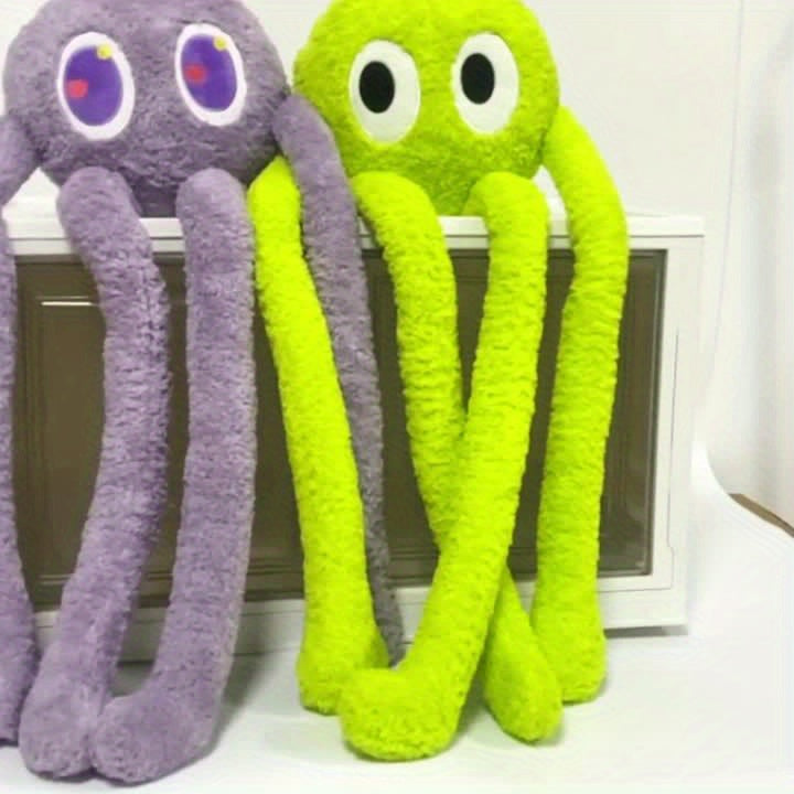 35.4-Inch Giant Plush Octopus Doll Pillow - Cute Long-Legged Stuffed Animal with Expressive Eyes, Soft Polyester Fabric, Green & Purple Options, Perfect for Youngsters' Room Decor, Birthday & Holiday Gifts