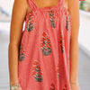 Women'S Floral Print Sleeveless Halter Tie Back Layered Hem Cami Mini Dress
