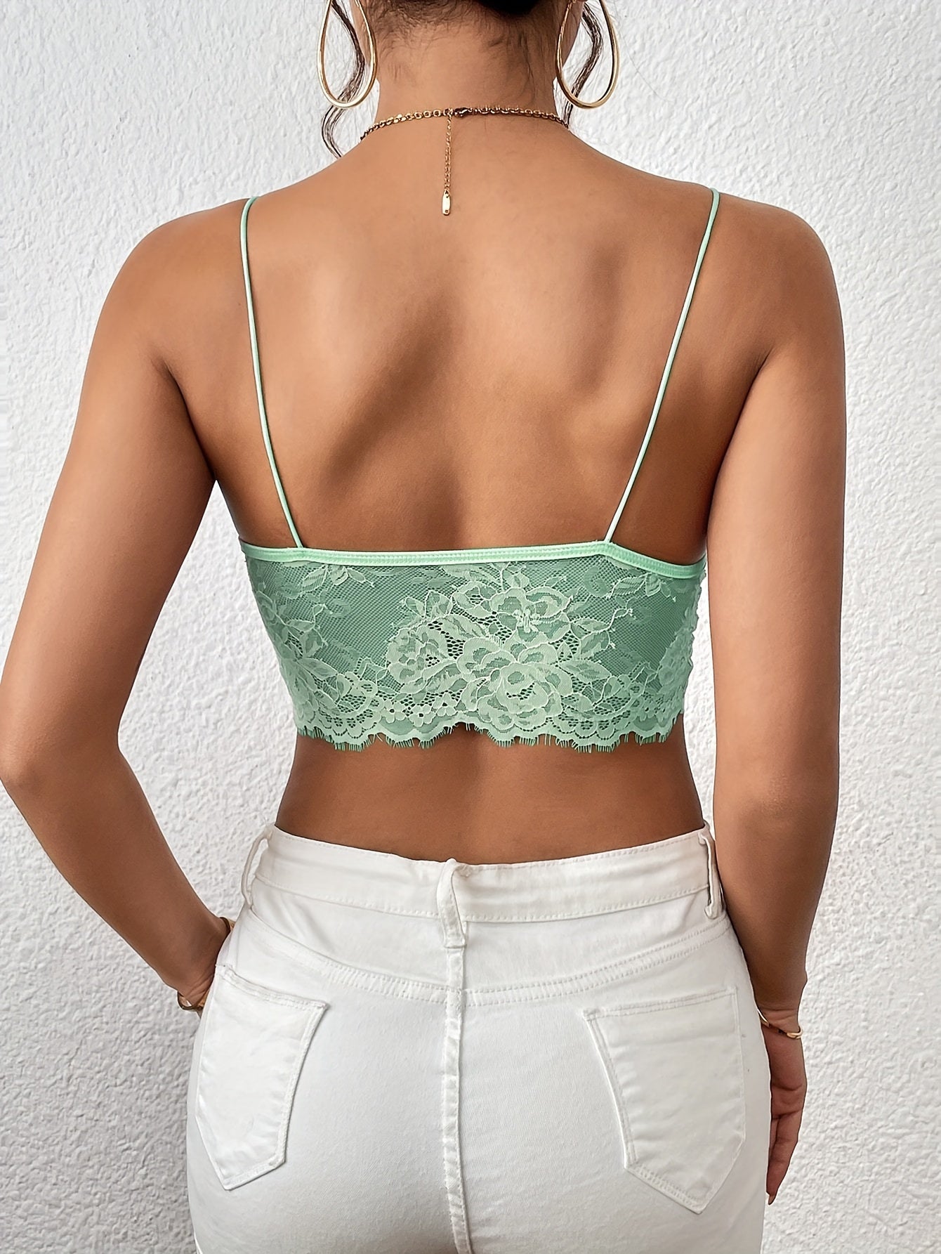 Cutout Floral Lace Crop Cami Top, Casual Bow Summer Sleeveless Top, Women's Clothing