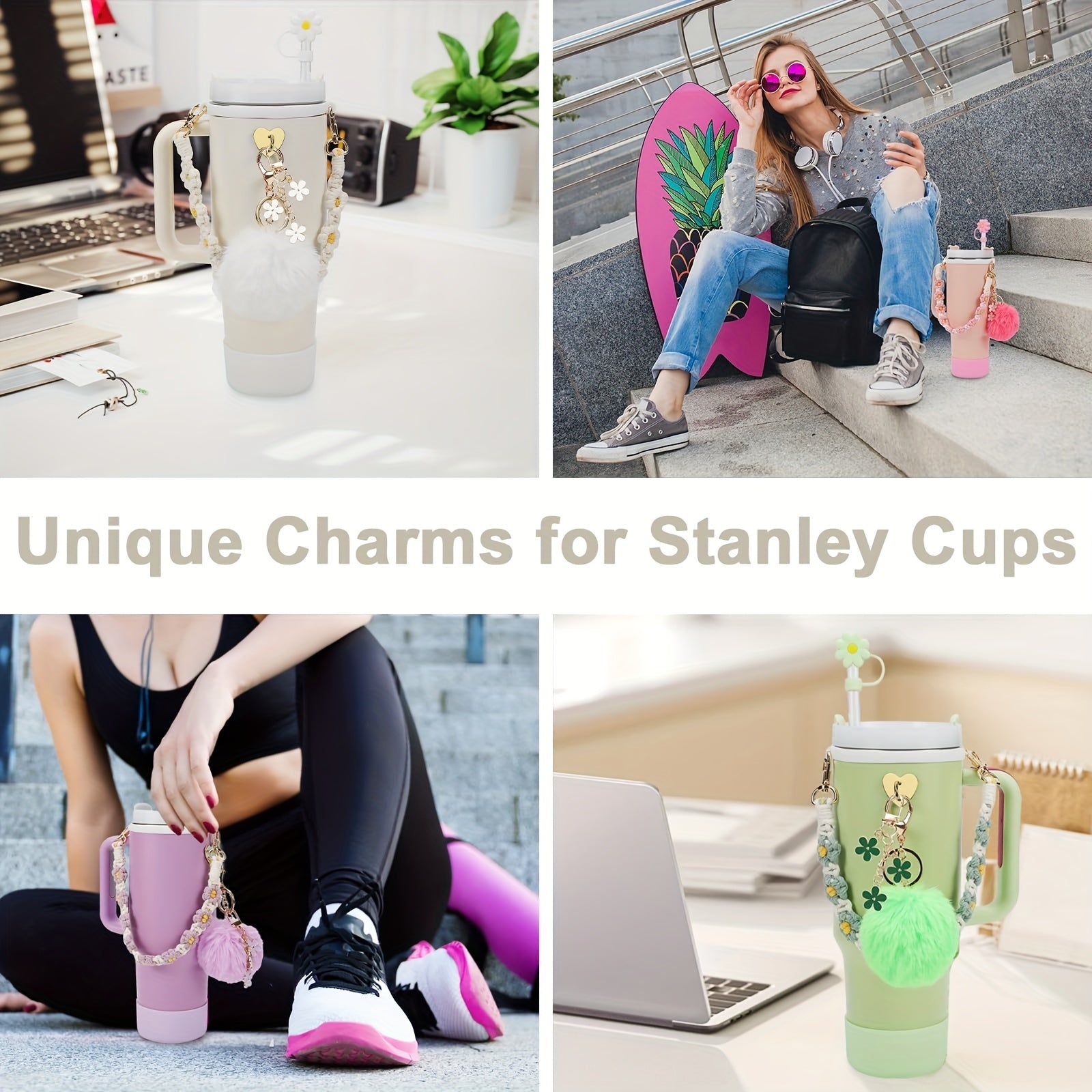 Stanley Cup Accessories Set: Handle Strap, Sleeve, Straw Cover & Charms for 40oz & 30oz Insulated Cups