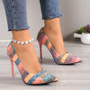 Women's Striped Pattern Stiletto Heels, Elegant Point Toe Dress Pumps, Fashion Slip On Heels