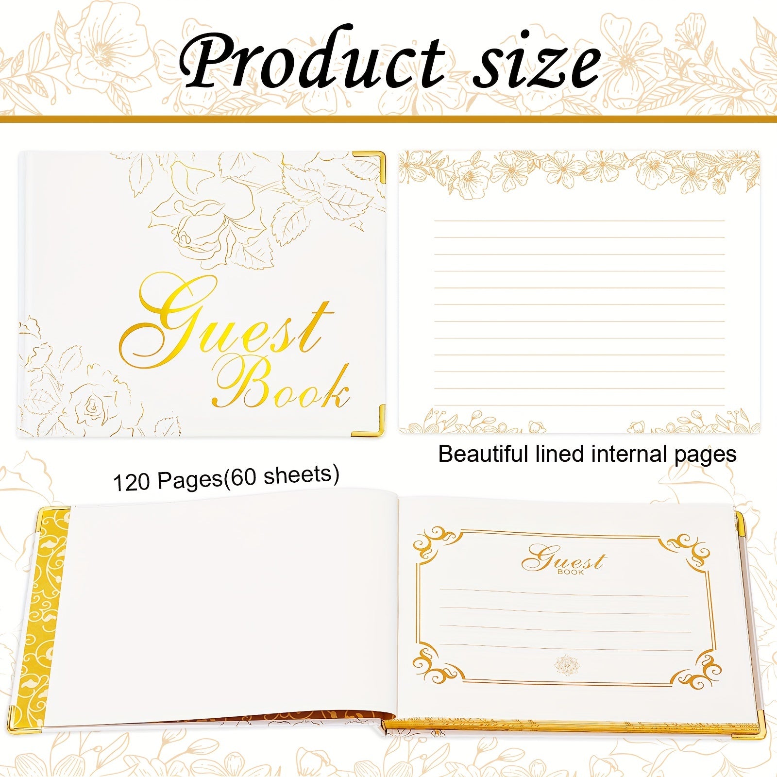 Guest Book 9"x7" Hardcover 120 Page/60 Sheets-Golden Foil Gilded Edgesfor Guests to Sign at a Wedding, Party, Baby or Bridal Shower