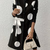 Women's Casual Polka Dot Long Sleeve Knee-Length Dress with Stand Collar and Bow Detail, 100% Polyester Woven Fabric, All-Season Loose Fit A-Line Dress with Flared Hem, Long Sleeve Dress