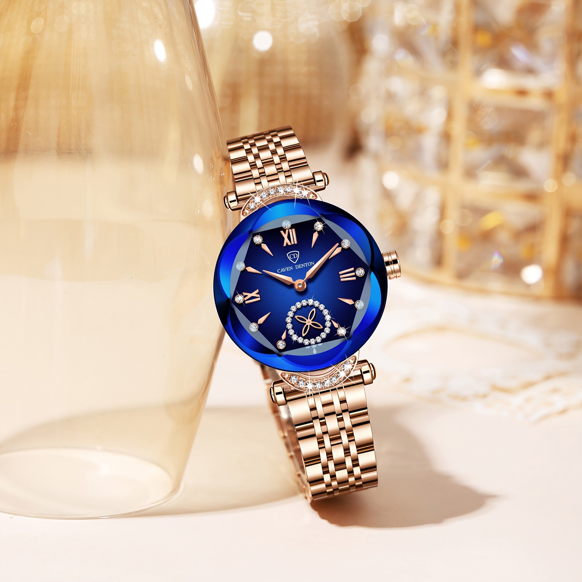 Elegant Women's Quartz Watch with Rhinestone Accents - Rose Golden Case & Stainless Steel Band, Roman Numerals, Independent Second Hand - Ideal for Business or Formal Wear - Perfect Mother's Day, Christmas, or Back-to-School
