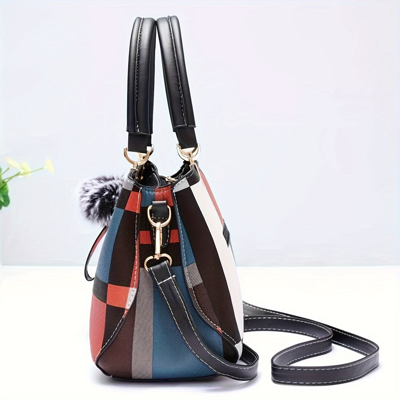 Stylish Grid Pattern Shoulder Bag - Top-Handle Bag with Magnetic Closure, Multiple Compartments, Spacious Interior, Perfect for Formal Occasions, Work, School, and Daily Use - Elegant and Practical Accessory
